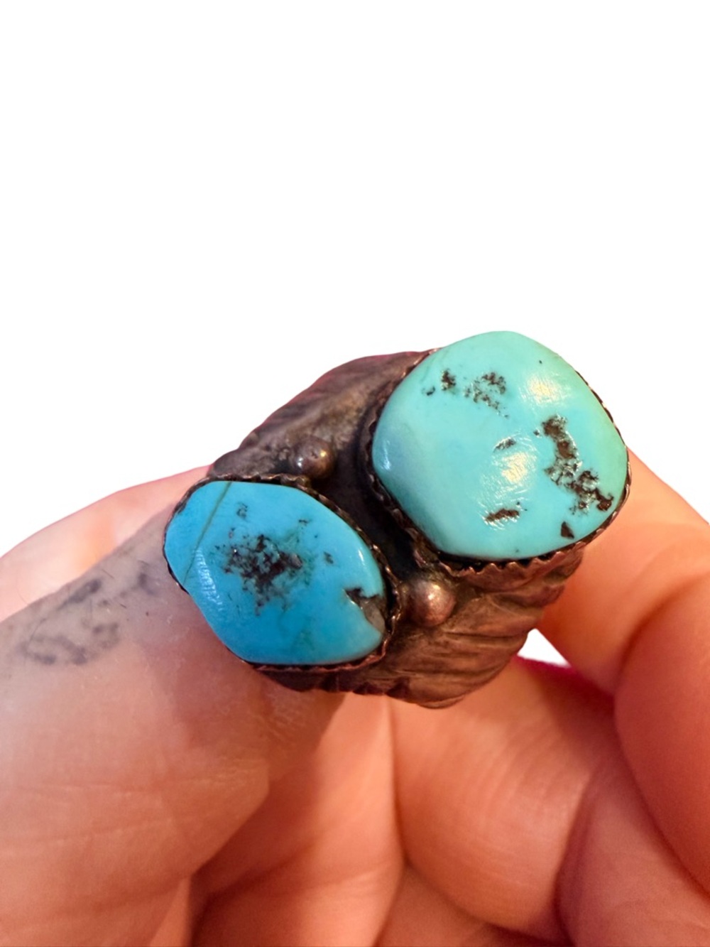 ANTIQUE huge vibrant blue UNISEX Turquoise Double-Stone .925 Artist Ray Bennet